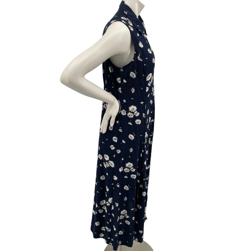 Christopher & Banks Womens Vtg Navy Midi Dress Daisy Button Front Sleeveless S - Picture 4 of 16